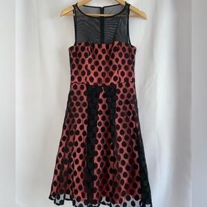 NWOT JS Boutique Fit & Flare Pink and Black Polka Dress Size 8